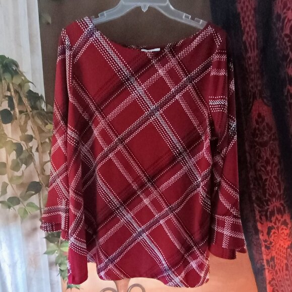 EUC: Charter Club Size Large Red Plaid Boat Neck Top - Picture 1 of 5